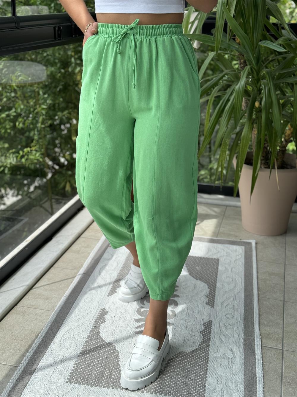 Açık Yeşil Şalvar Keten Pantolon