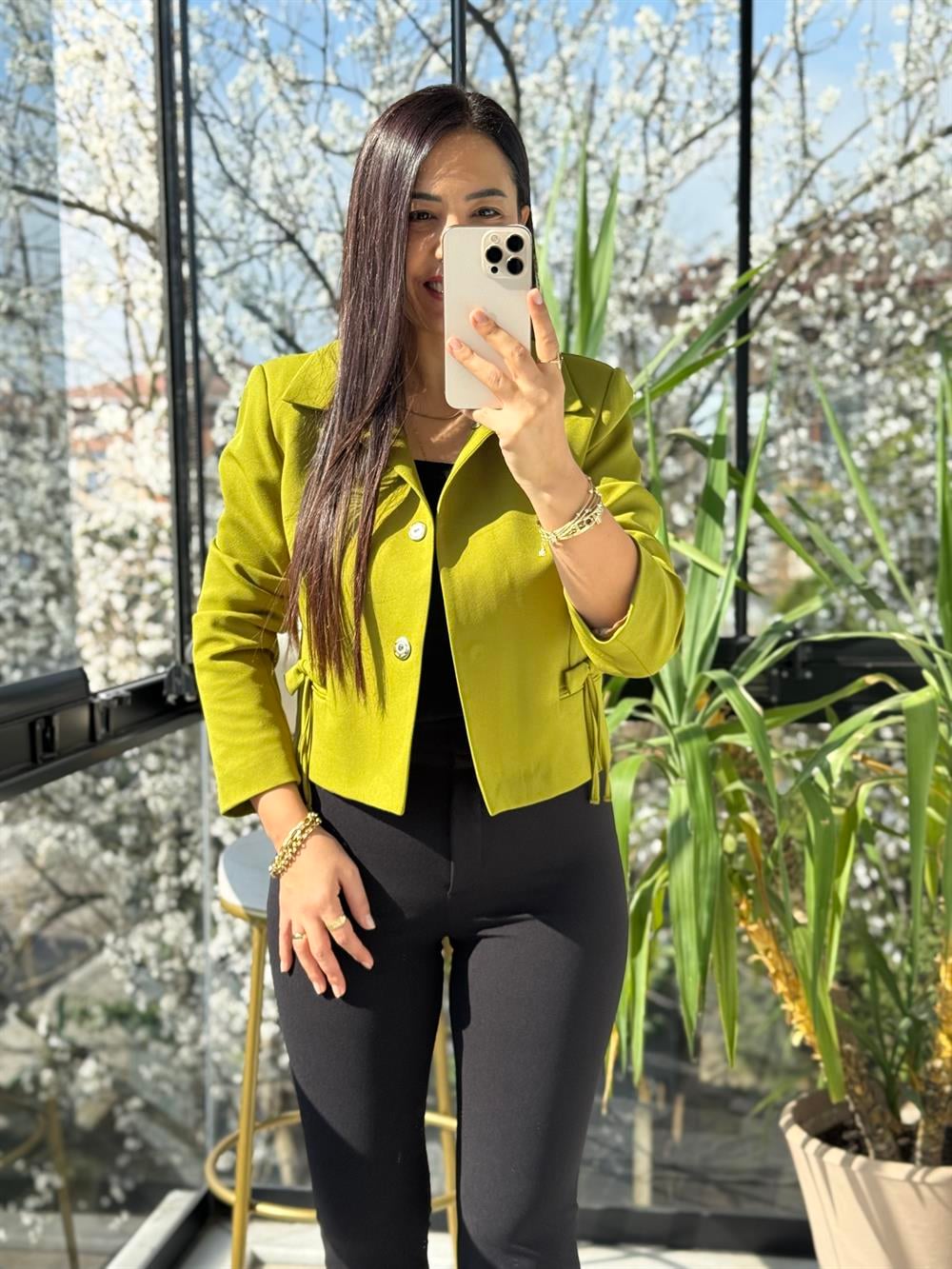 Uzun Kol Fiyonklu Blazer Ceket Kivi Yeşili