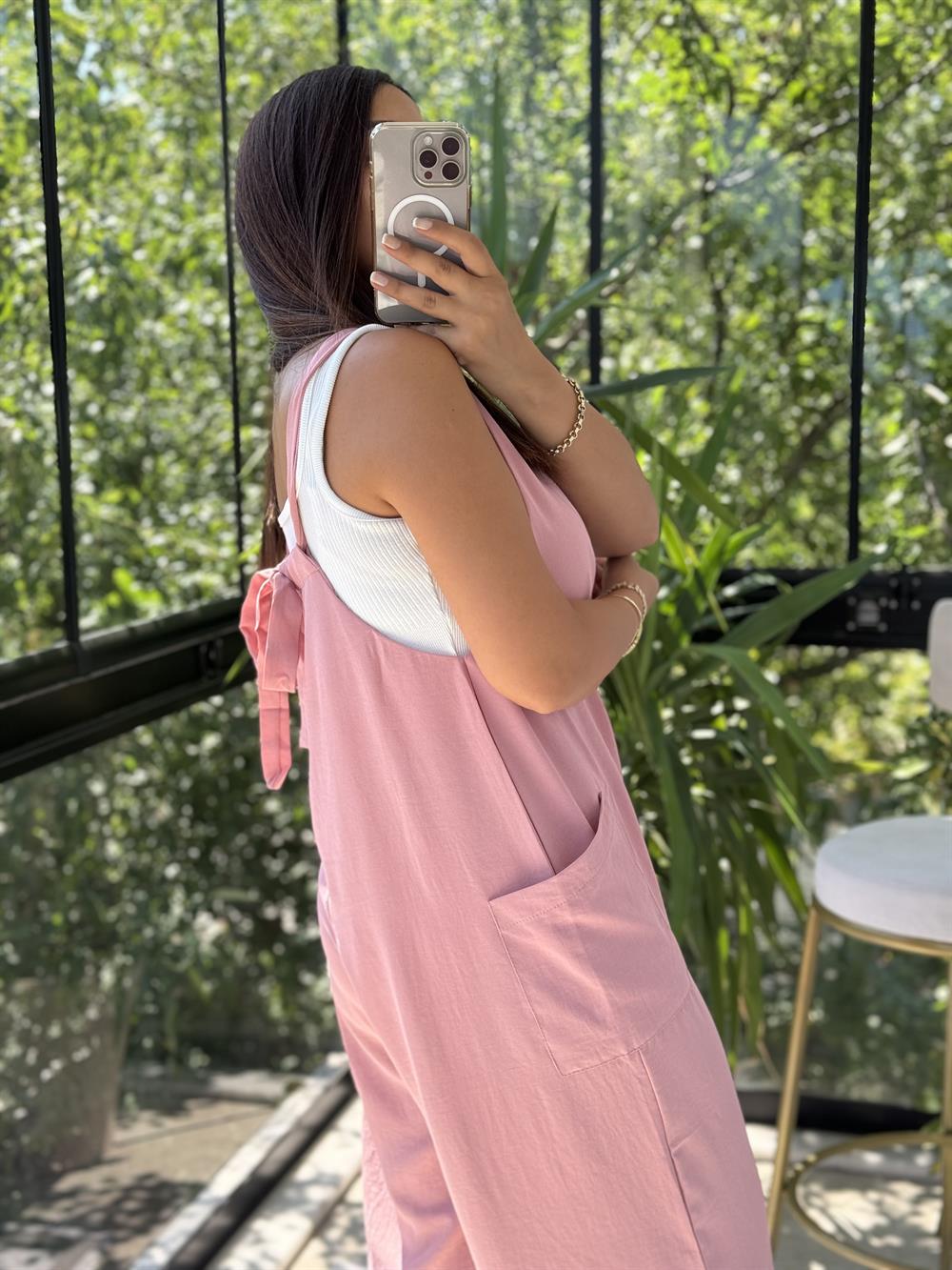 Aerobin Kumaş Tulum Pudra