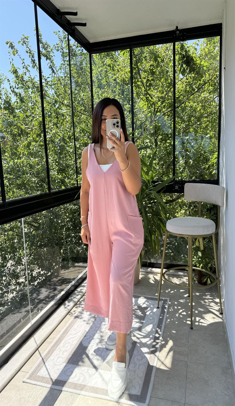 Aerobin Kumaş Tulum Pudra