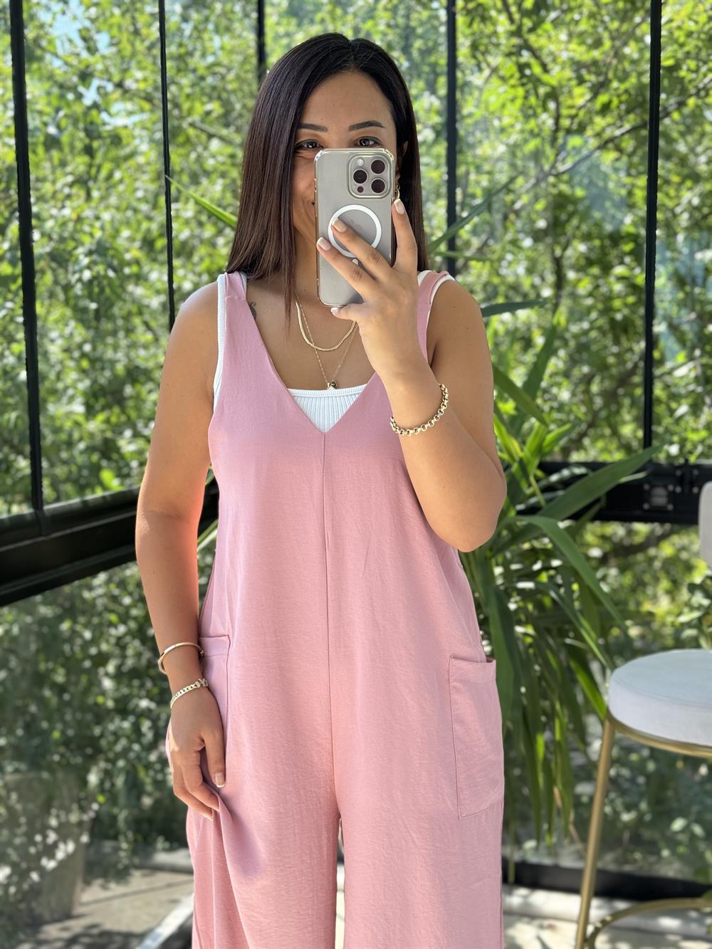 Aerobin Kumaş Tulum Pudra