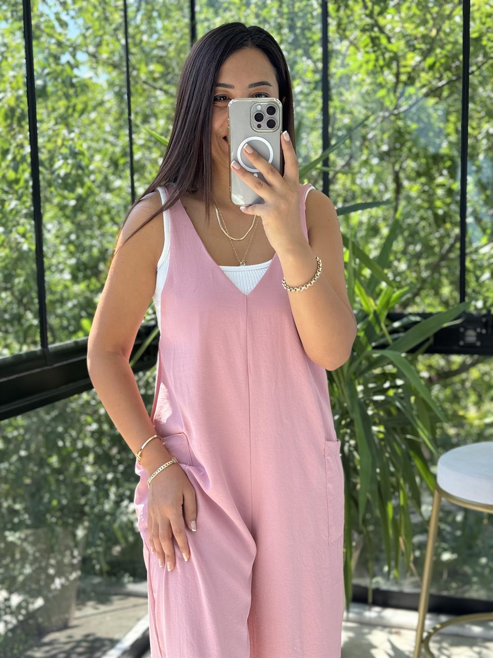 Aerobin Kumaş Tulum Pudra