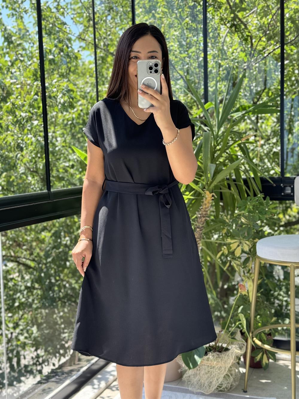 Aerobin Kuşaklı Elbise Siyah