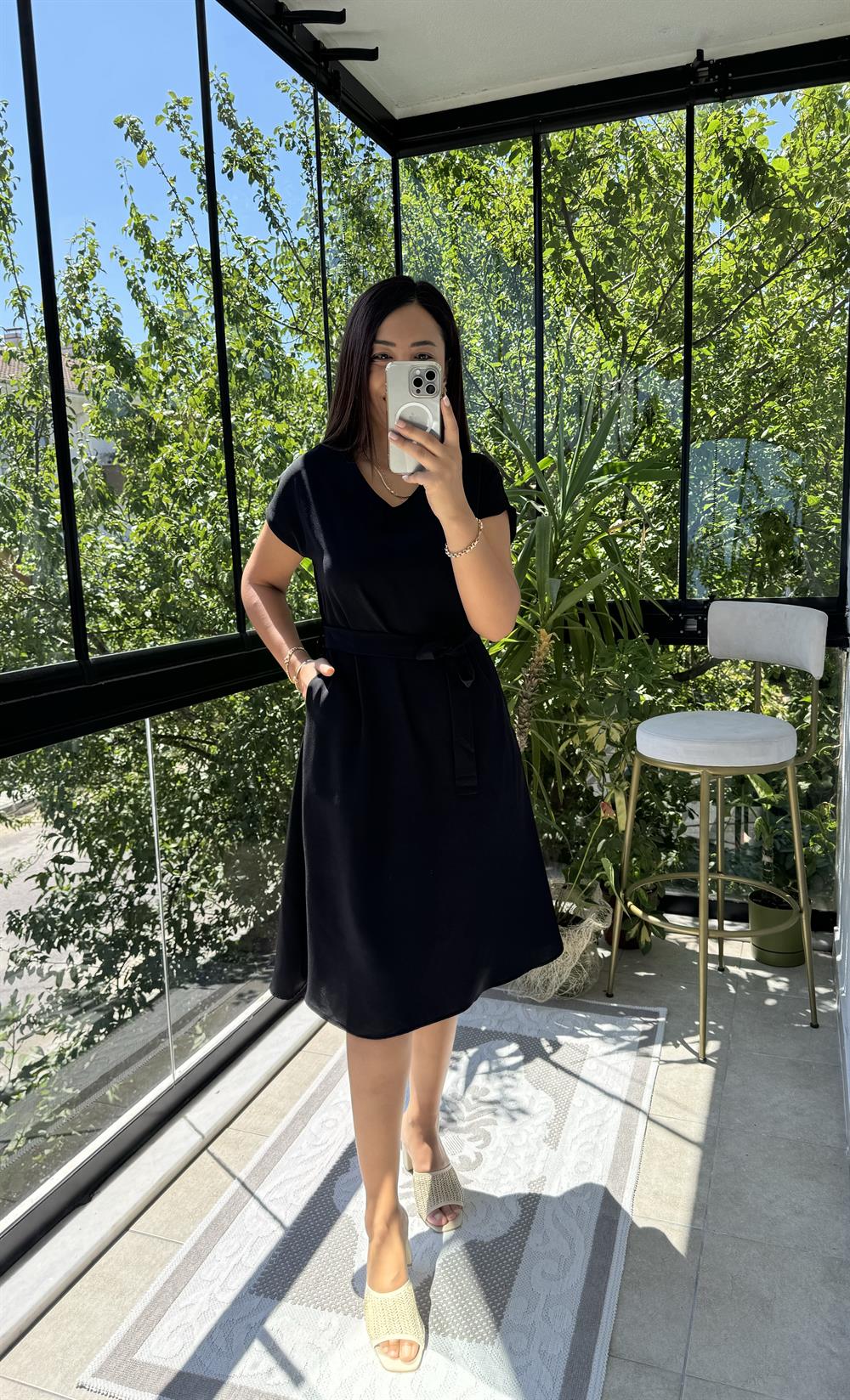 Aerobin Kuşaklı Elbise Siyah