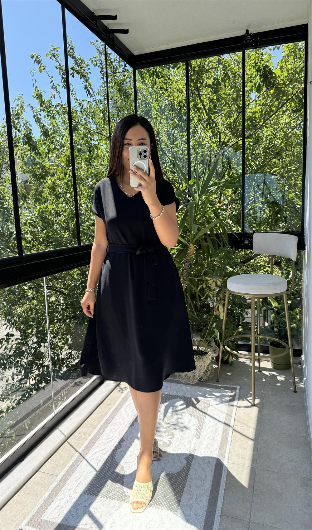 Aerobin Kuşaklı Elbise Siyah