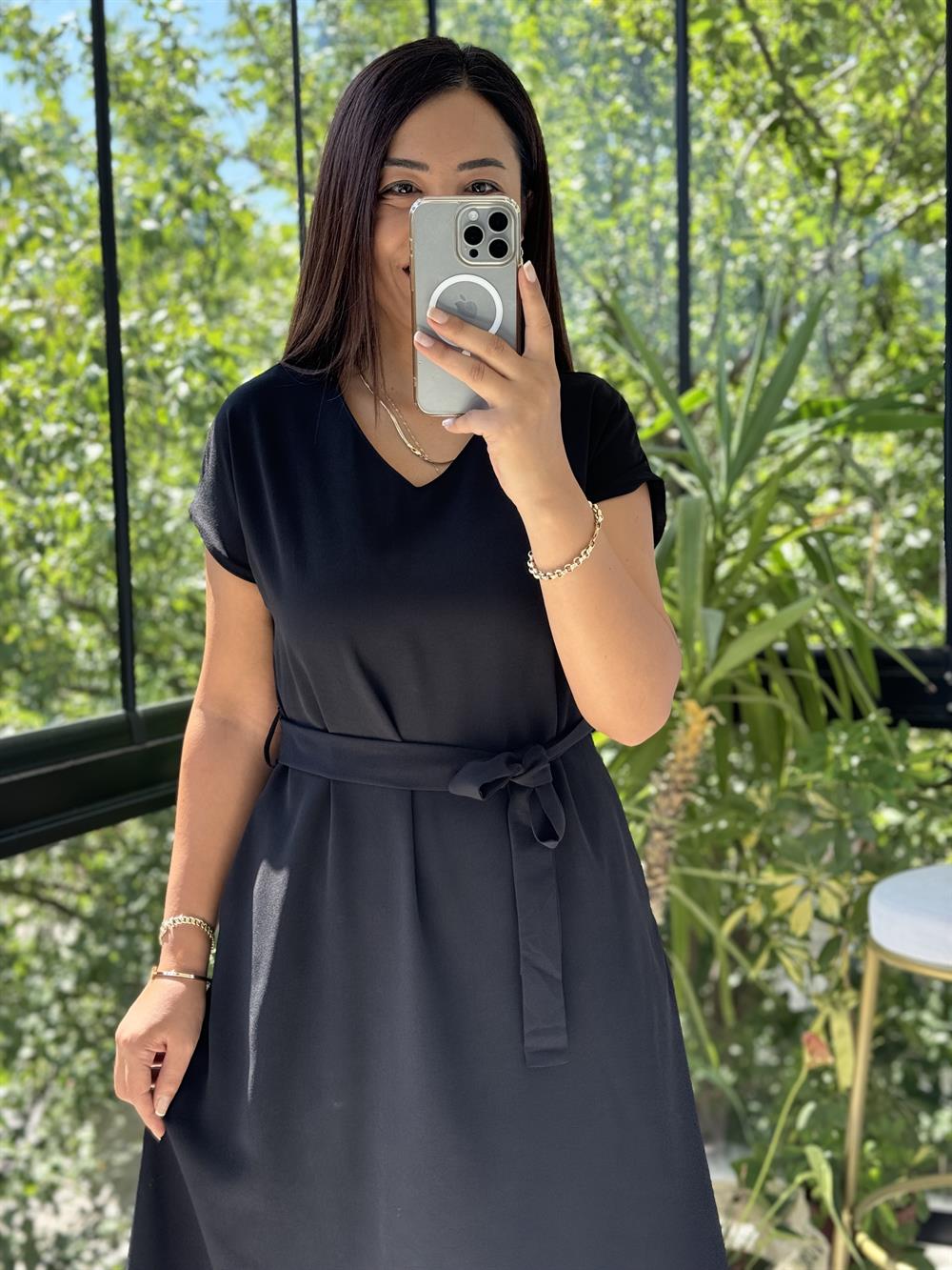 Aerobin Kuşaklı Elbise Siyah