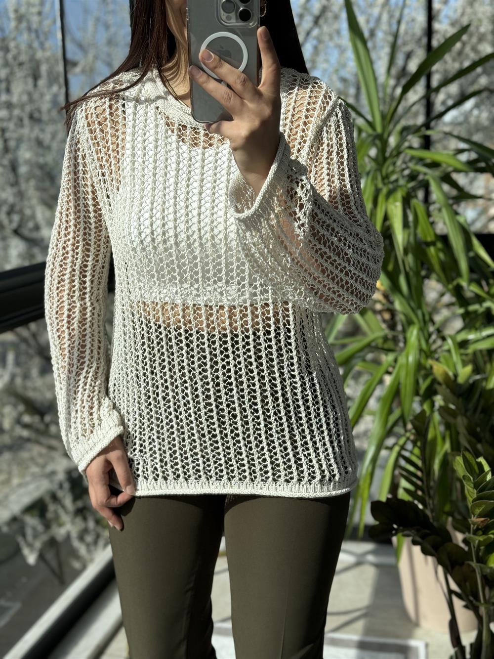 Ajurlu Transparan Kazak Ekru