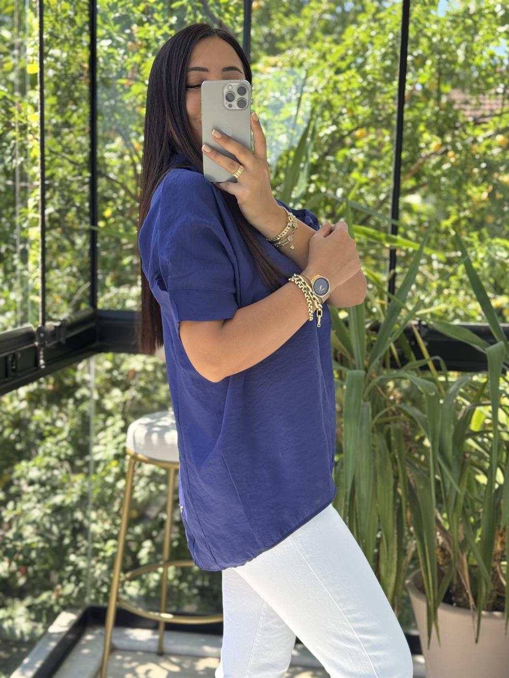 Arkası Düğmeli Gömlek Lacivert