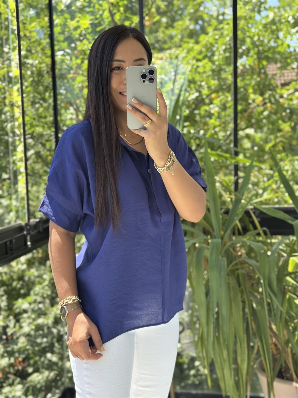 Arkası Düğmeli Gömlek Lacivert