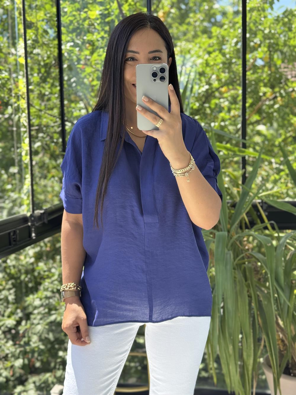 Arkası Düğmeli Gömlek Lacivert