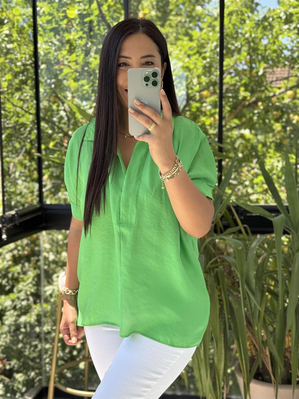 Arkası Düğmeli Gömlek Yeşil