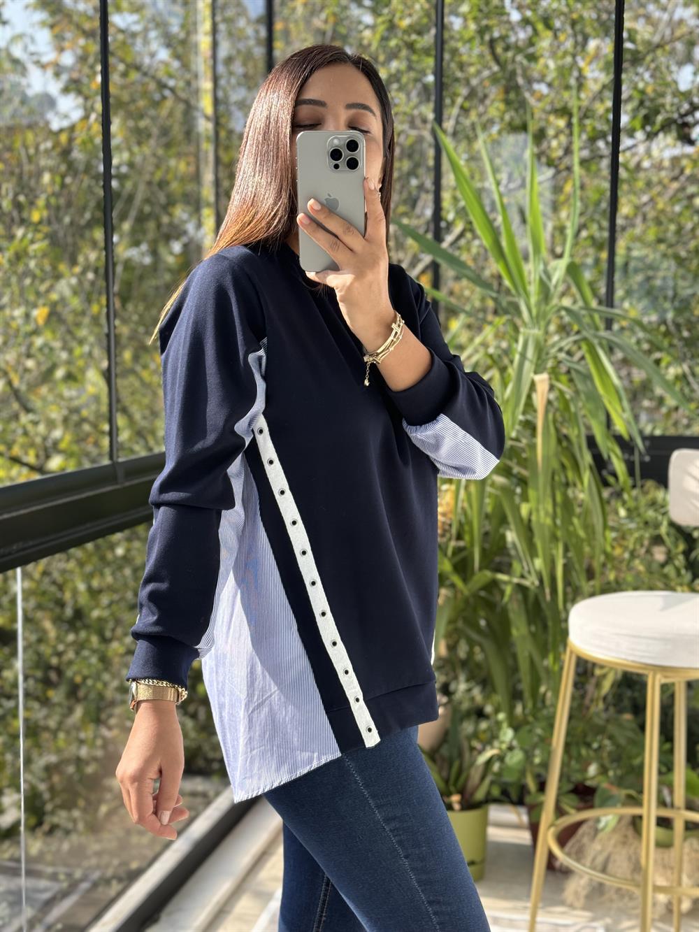 Arkası Gömlekli Sweatshirt Lacivert