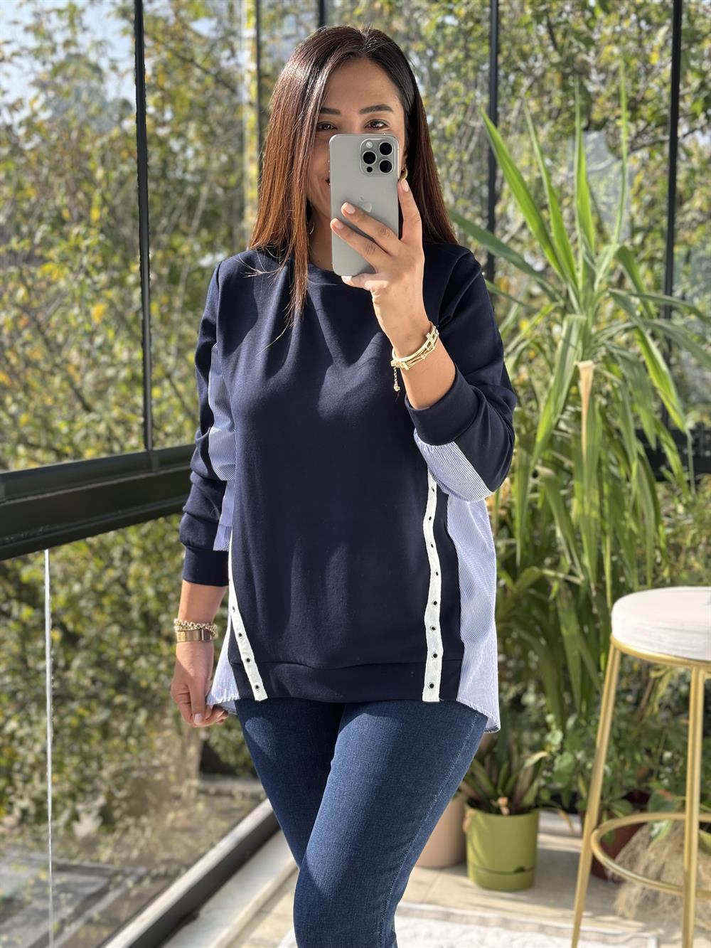 Arkası Gömlekli Sweatshirt Lacivert