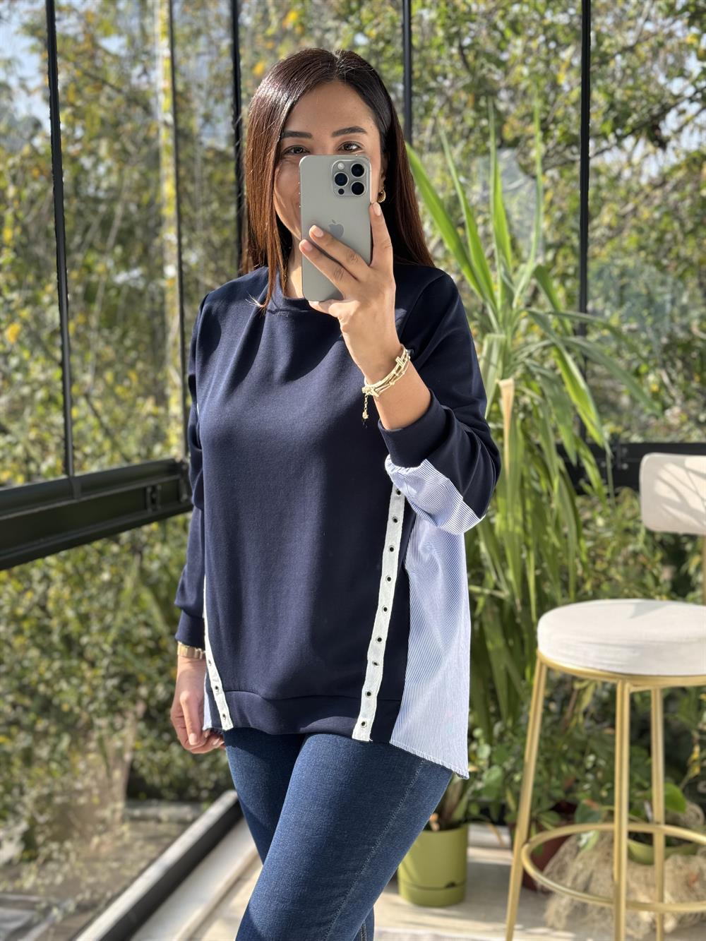 Arkası Gömlekli Sweatshirt Lacivert