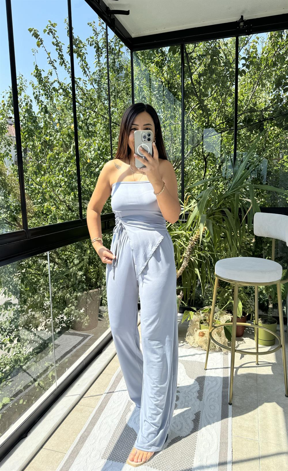 Asimetrik Büzgülü Takım Gri