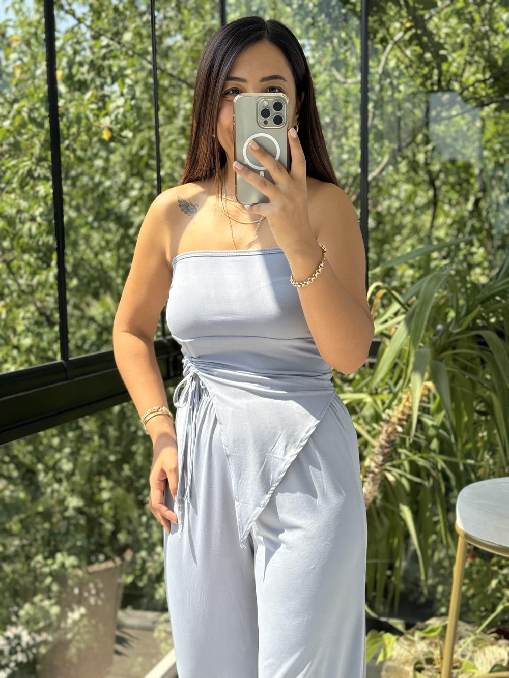 Asimetrik Büzgülü Takım Gri