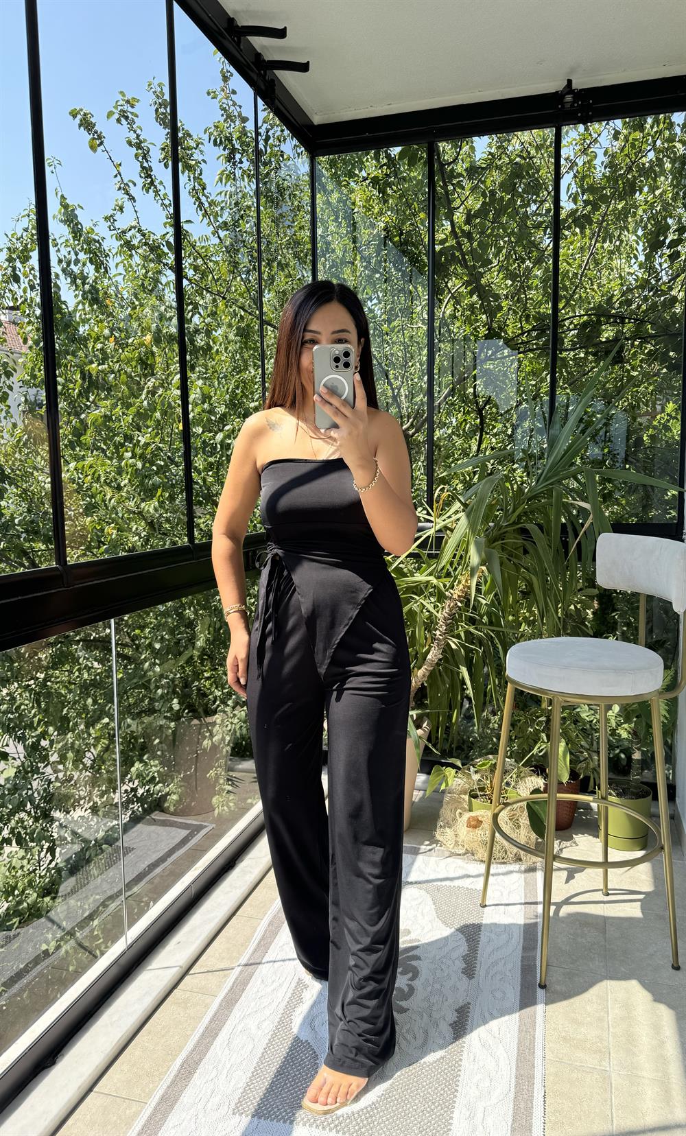 Asimetrik Büzgülü Takım Siyah