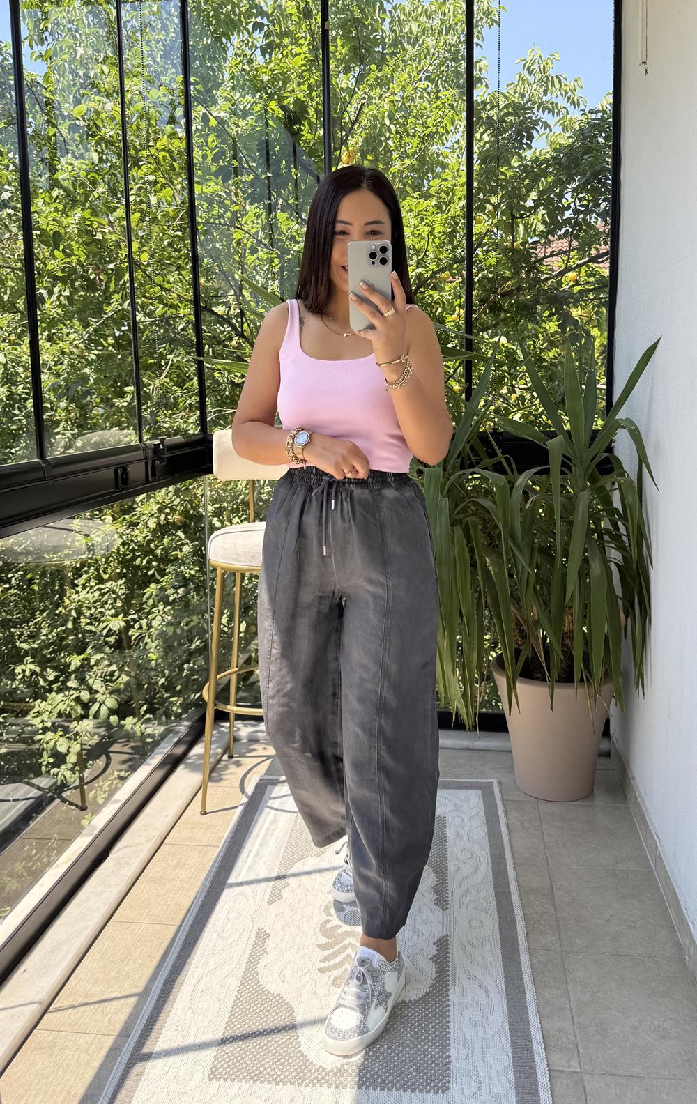 Asit Yıkamalı Bagi Pantolon Antrasit