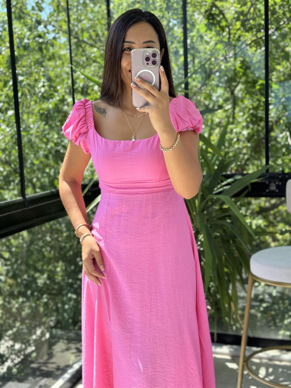 Askı Kurdele Detay Elbise Pembe