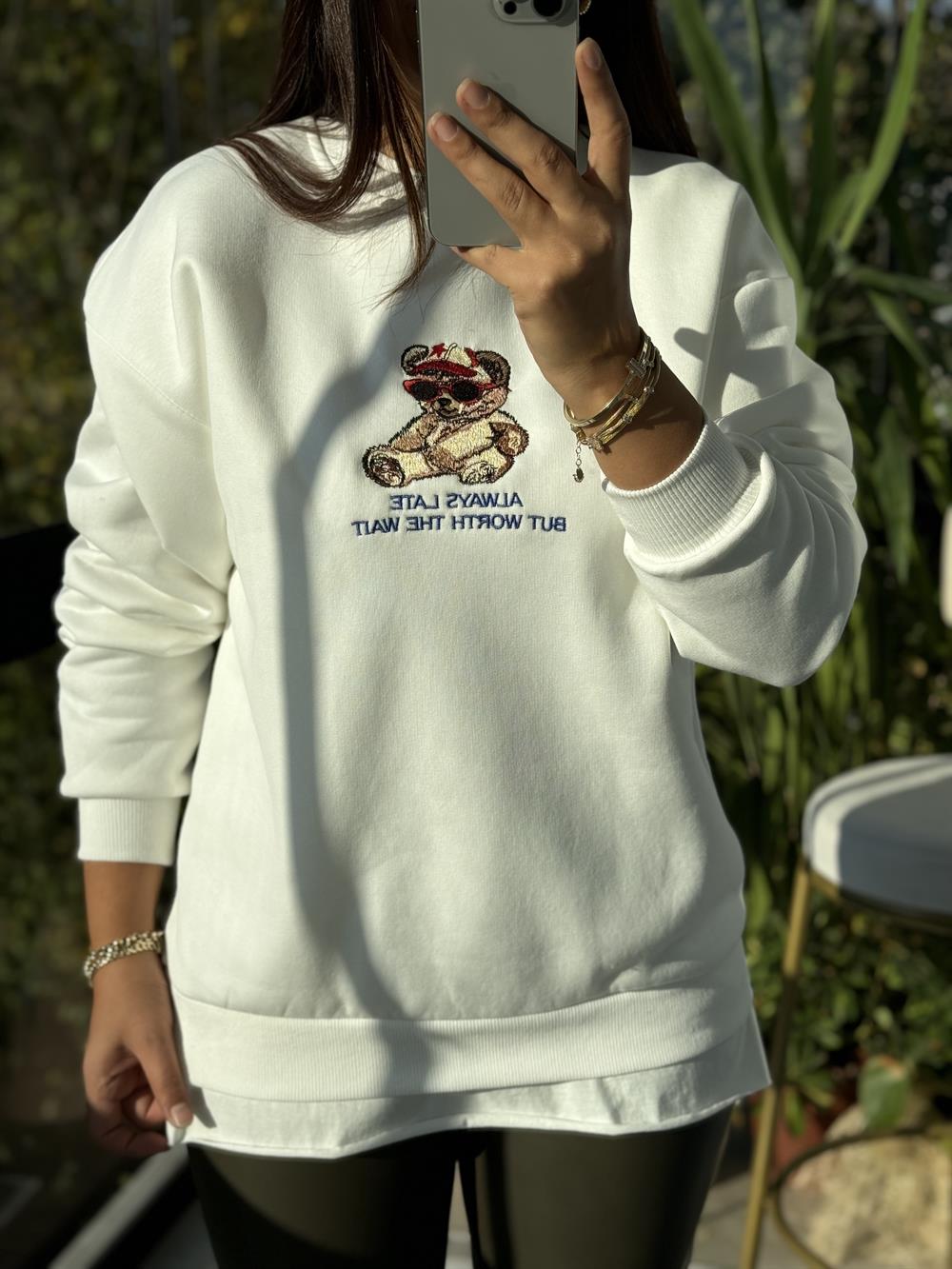 Ayıcıklı Sweatshirt Beyaz