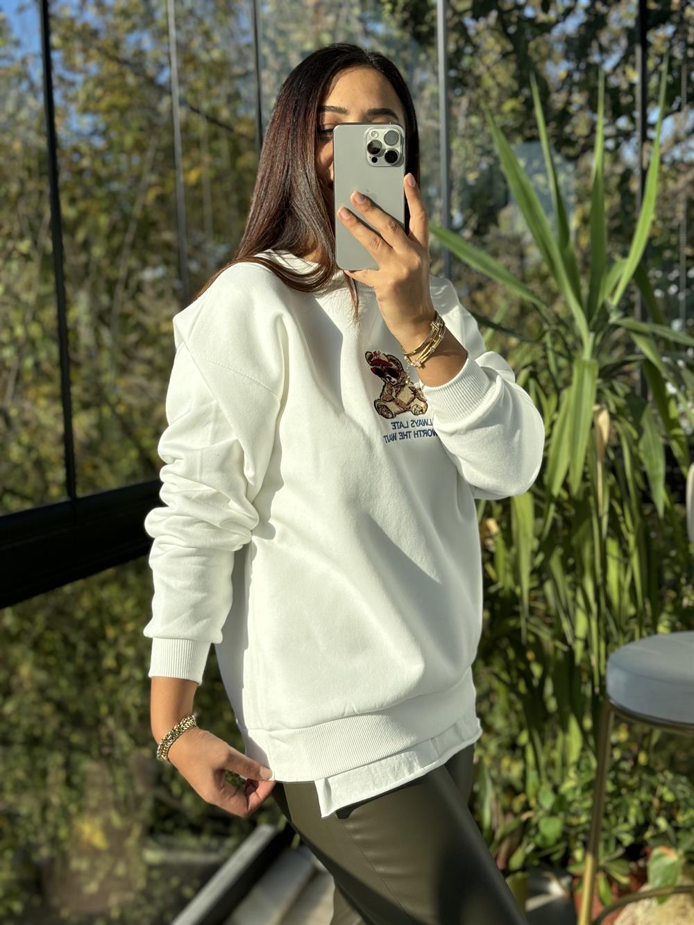 Ayıcıklı Sweatshirt Beyaz