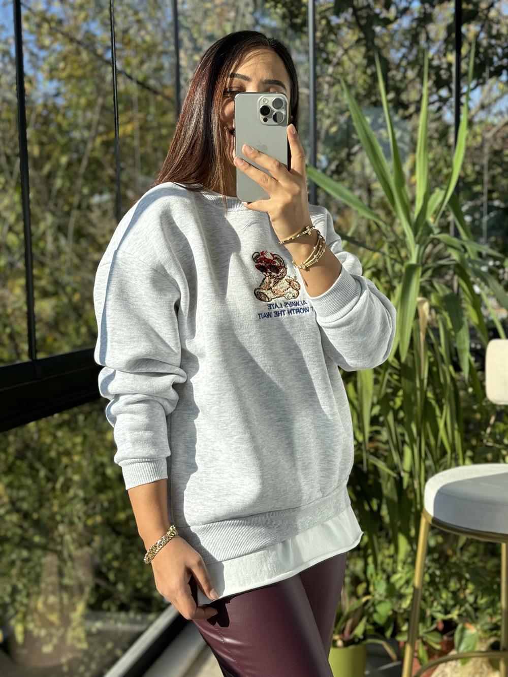 Ayıcıklı Sweatshirt Gri
