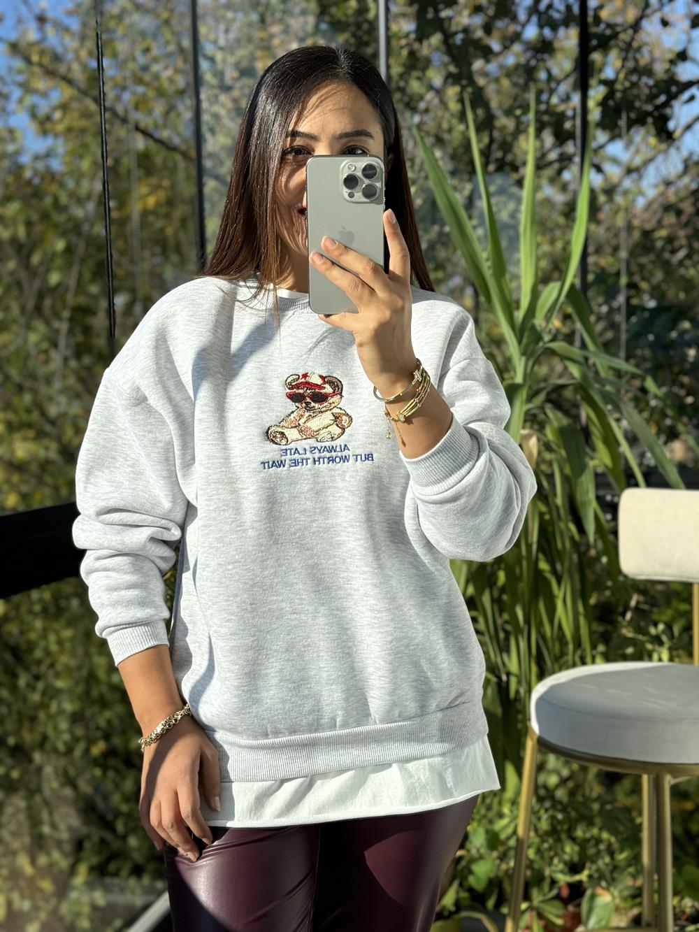 Ayıcıklı Sweatshirt Gri