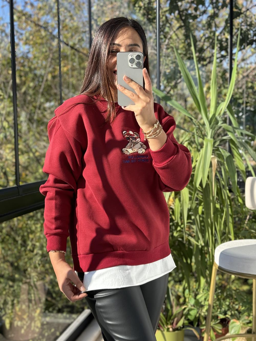 Ayıcıklı Sweatshirt Kırmızı