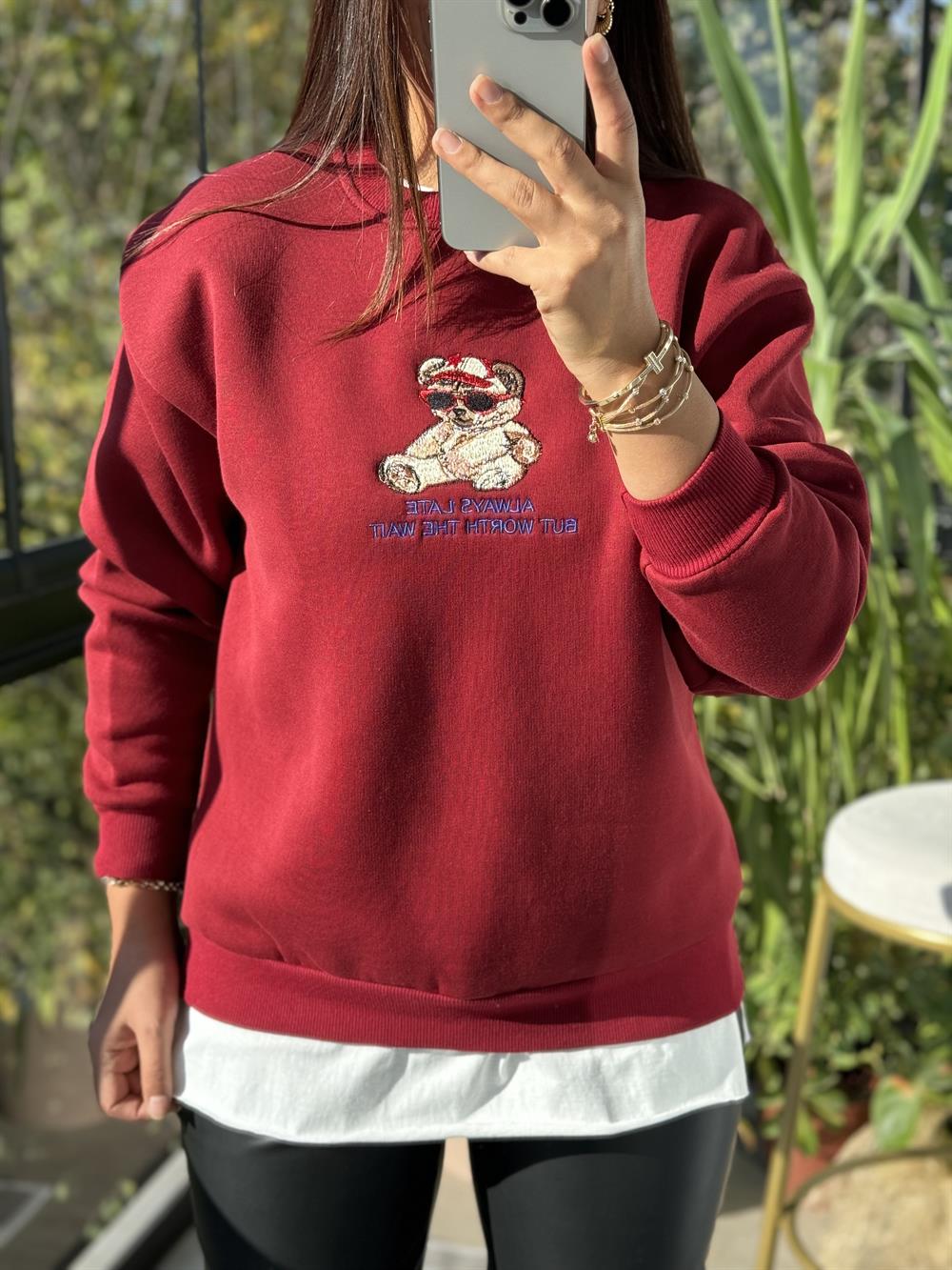Ayıcıklı Sweatshirt Kırmızı