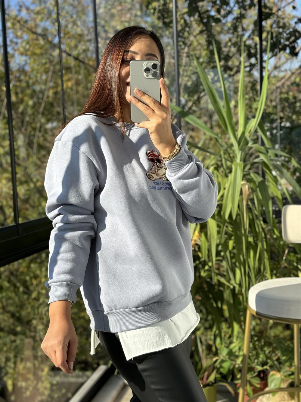 Ayıcıklı Sweatshirt Mavi