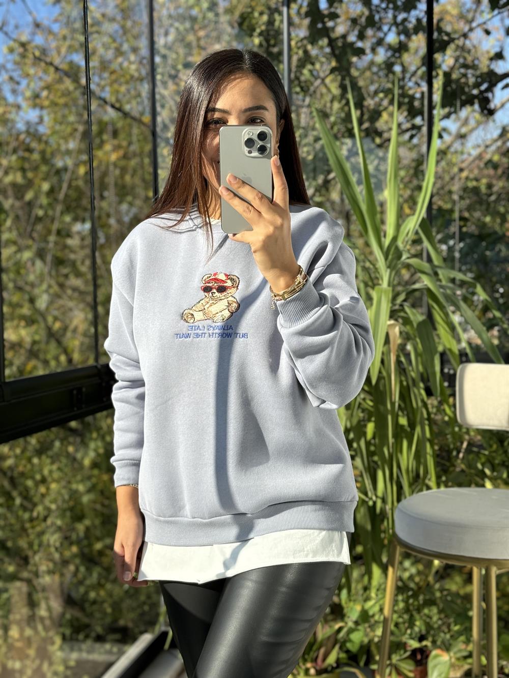 Ayıcıklı Sweatshirt Mavi