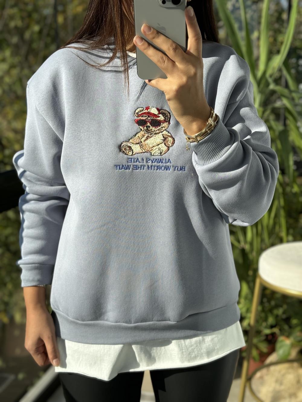 Ayıcıklı Sweatshirt Mavi