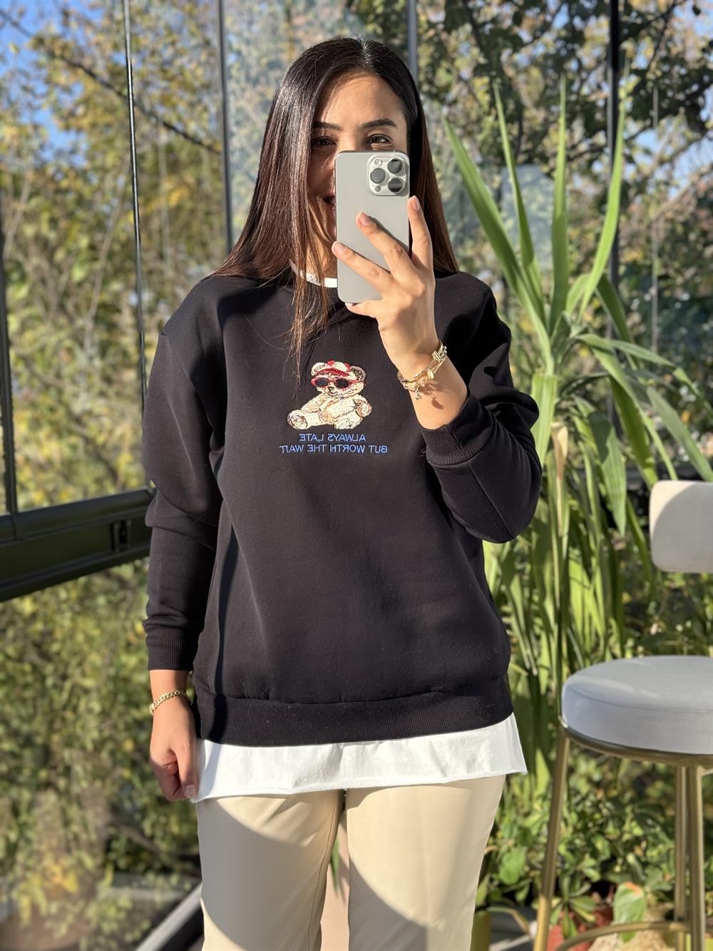 Ayıcıklı Sweatshirt Siyah