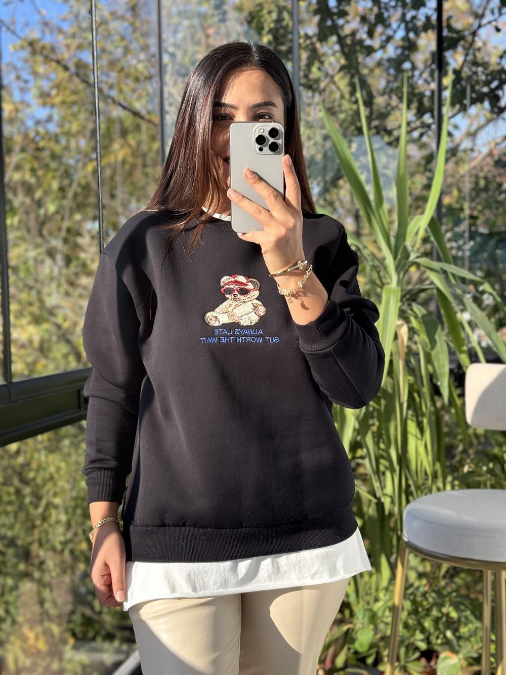 Ayıcıklı Sweatshirt Siyah