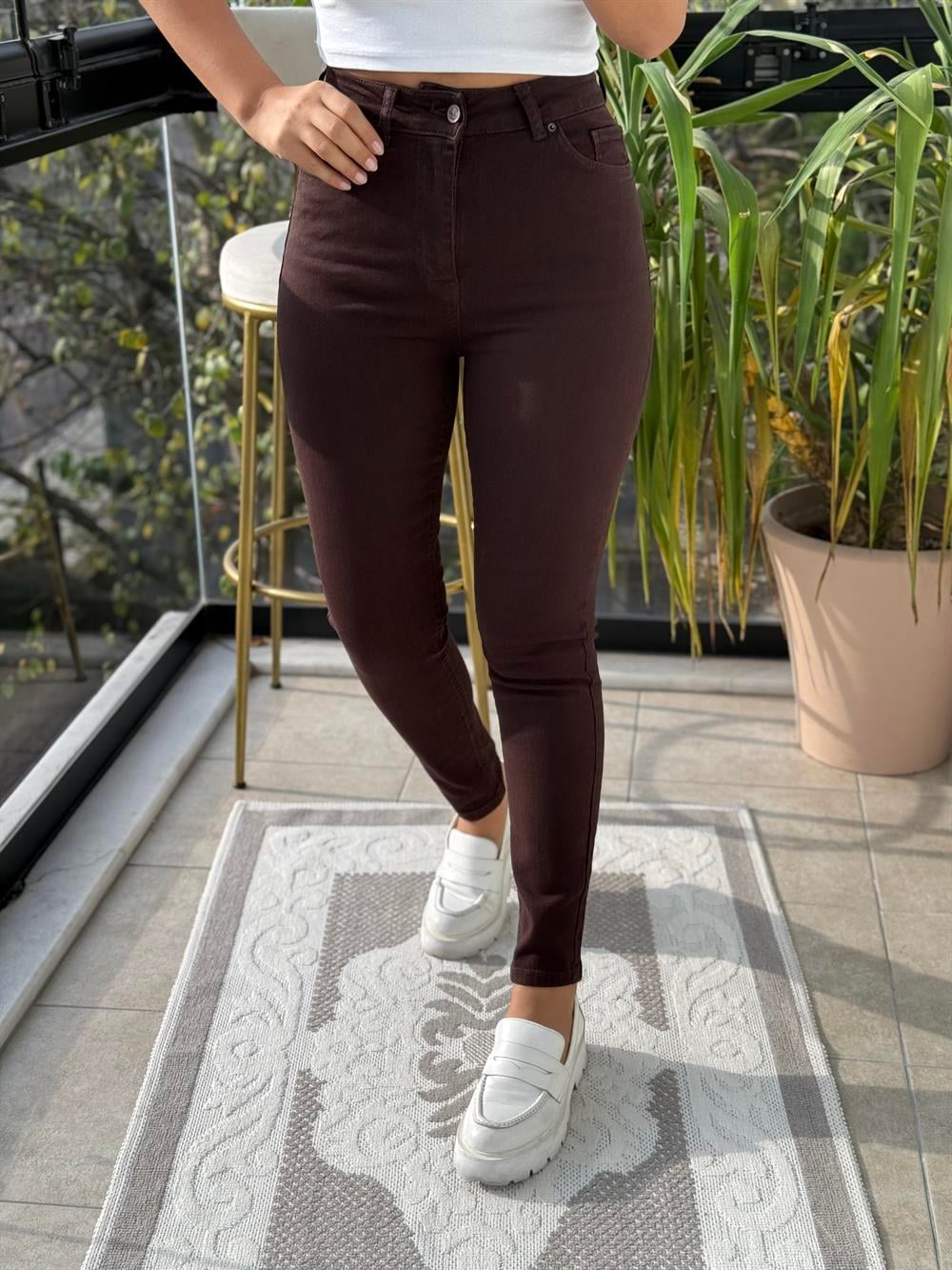 Toparlayıcı Skinny Jean Kahve