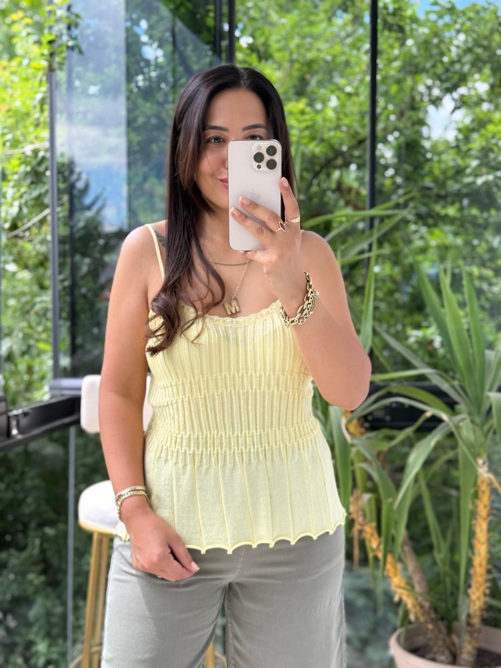 Dilvin Askılı İnce Dokulu Triko Bluz Sarı