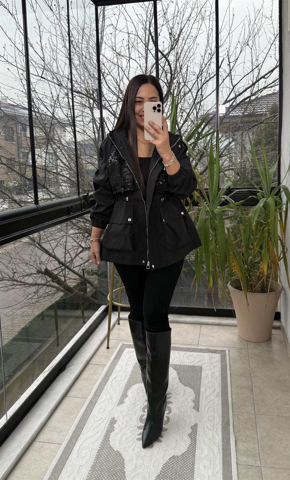 İthal Pullu Trenç Siyah