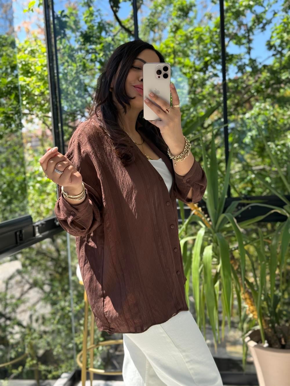 Transparan Gömlek Kahve