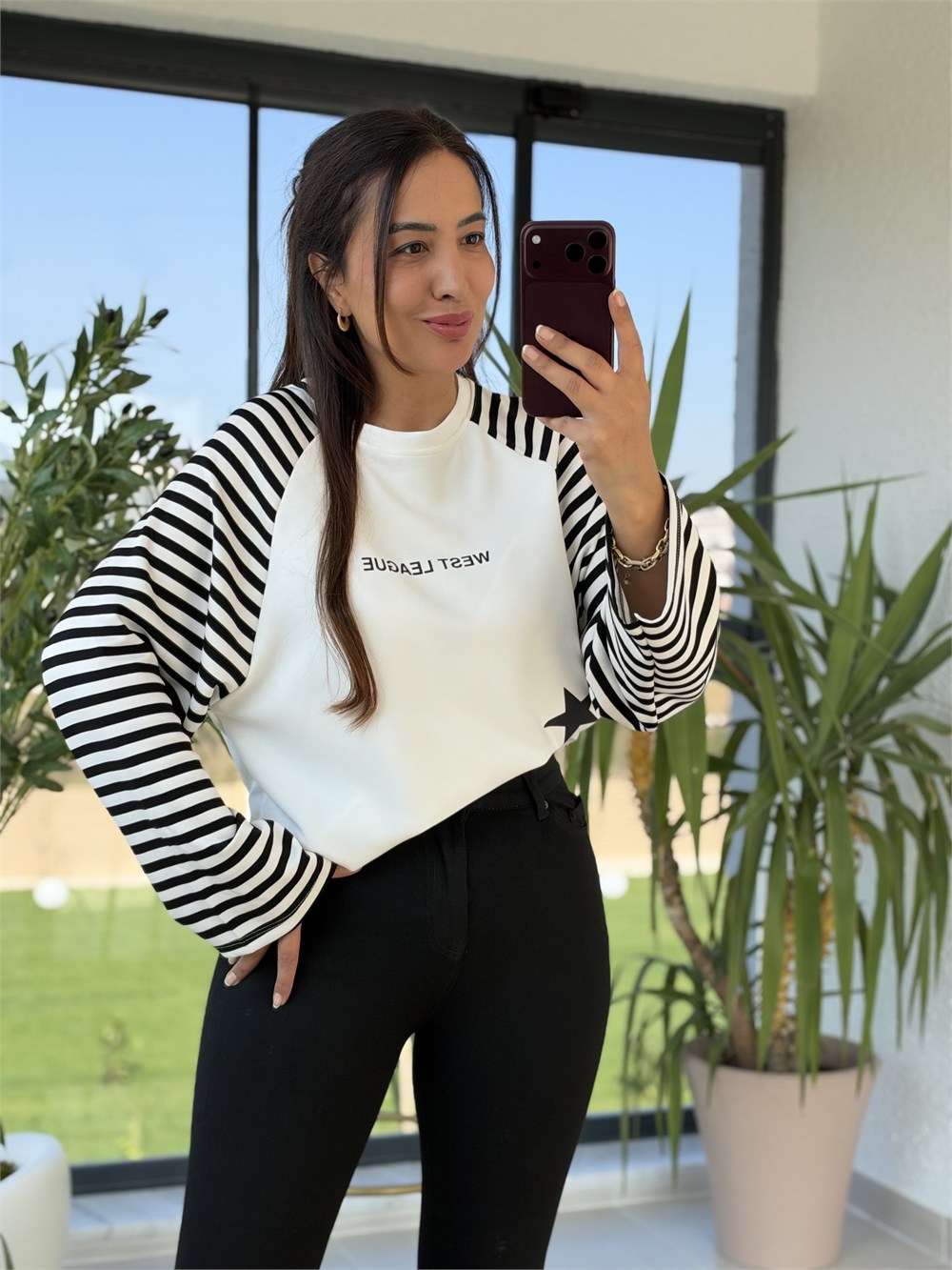 West League Çizgili Sweatshirt Siyah
