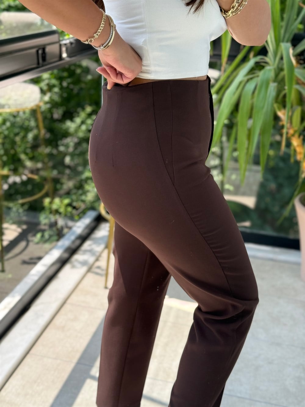 Düğmeli Zra Model Havuç Kesim Pantolon Kahve