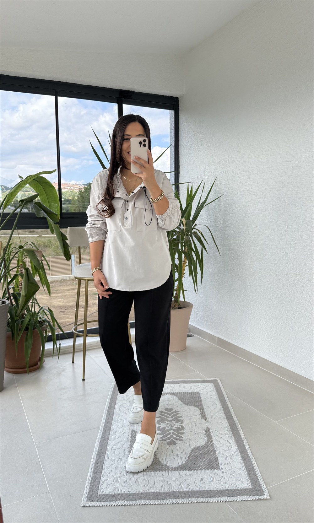 Dik Yaka Çıtçıtlı Ceket Gömlek Taş