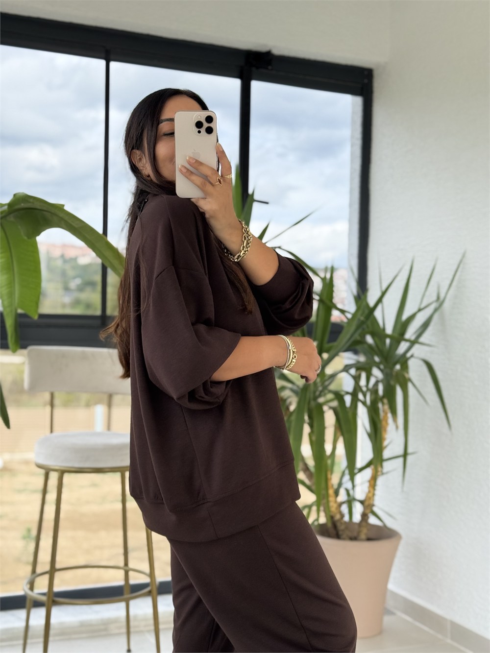 Basic Sweatli Modal Takım Kahve