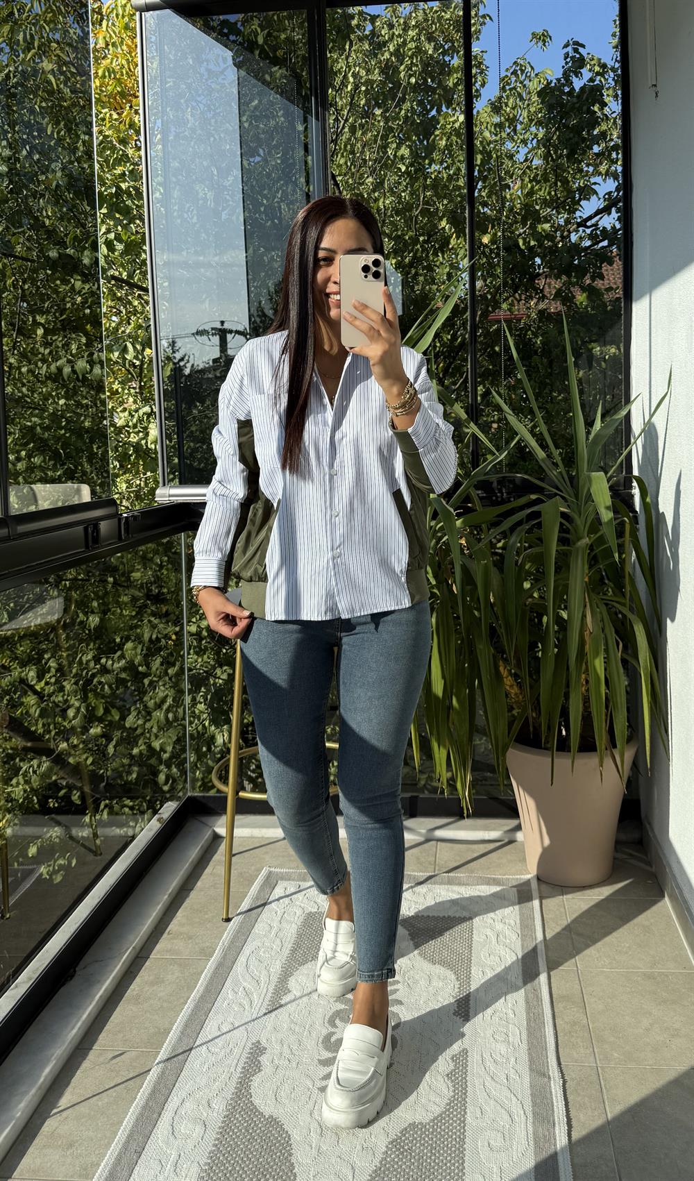 Mix Fileto Cep Garnili Gömlek Haki Yeşili