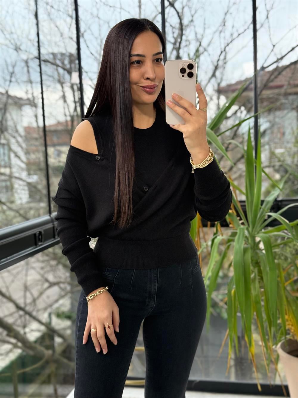 Çift Parçalı Triko Bluz Siyah