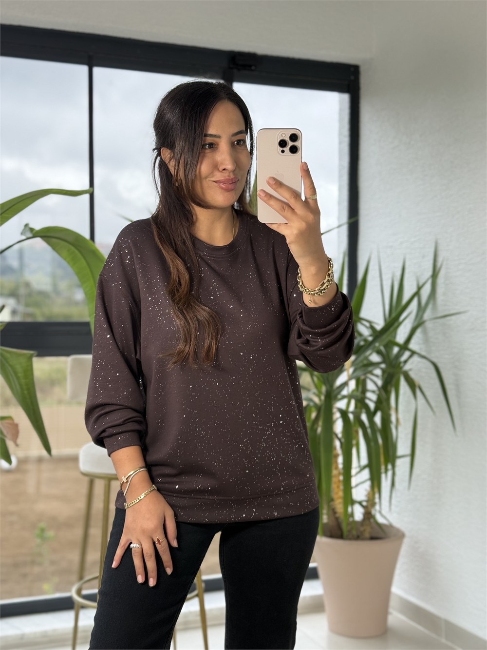 Simli Oysh Sweatshirt Kahve