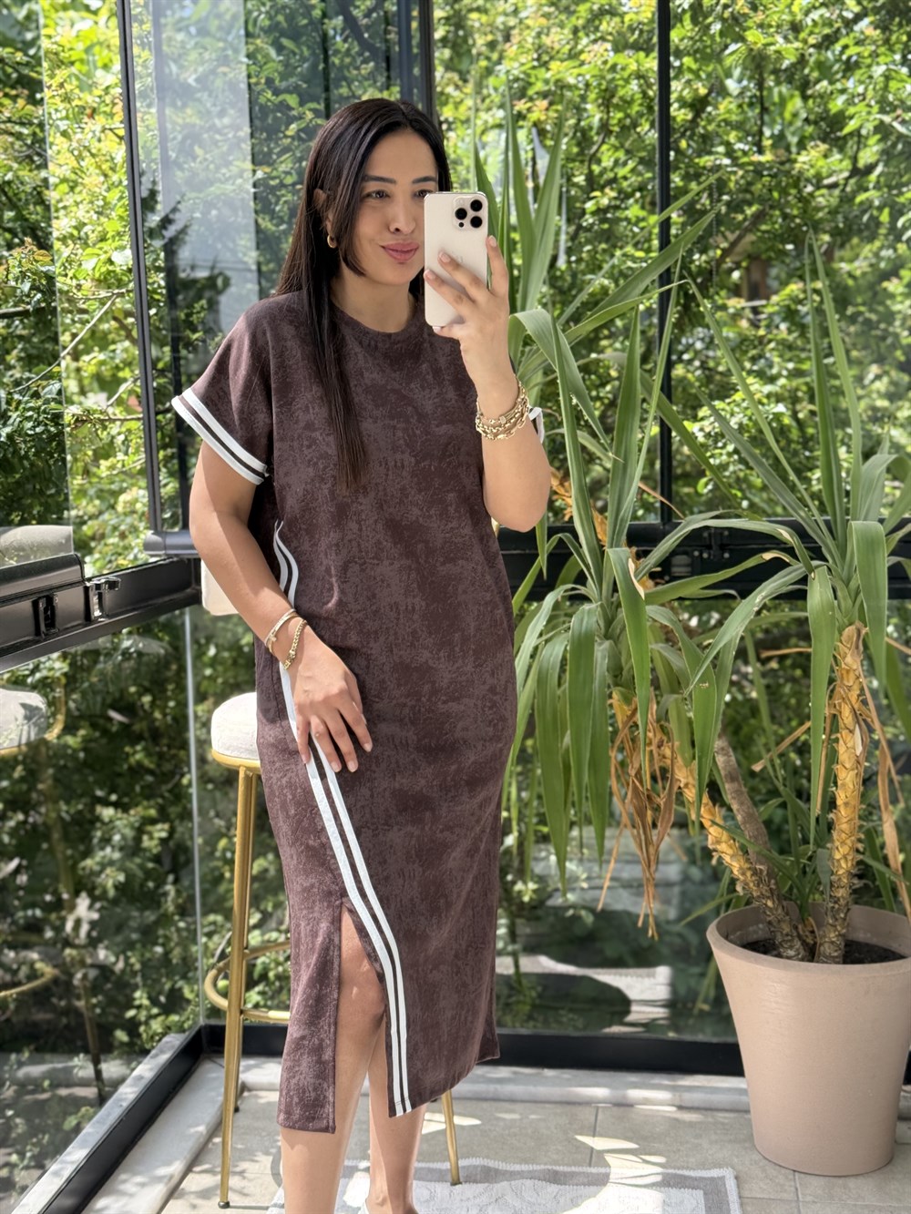 Batik Desen Elbise Kahve