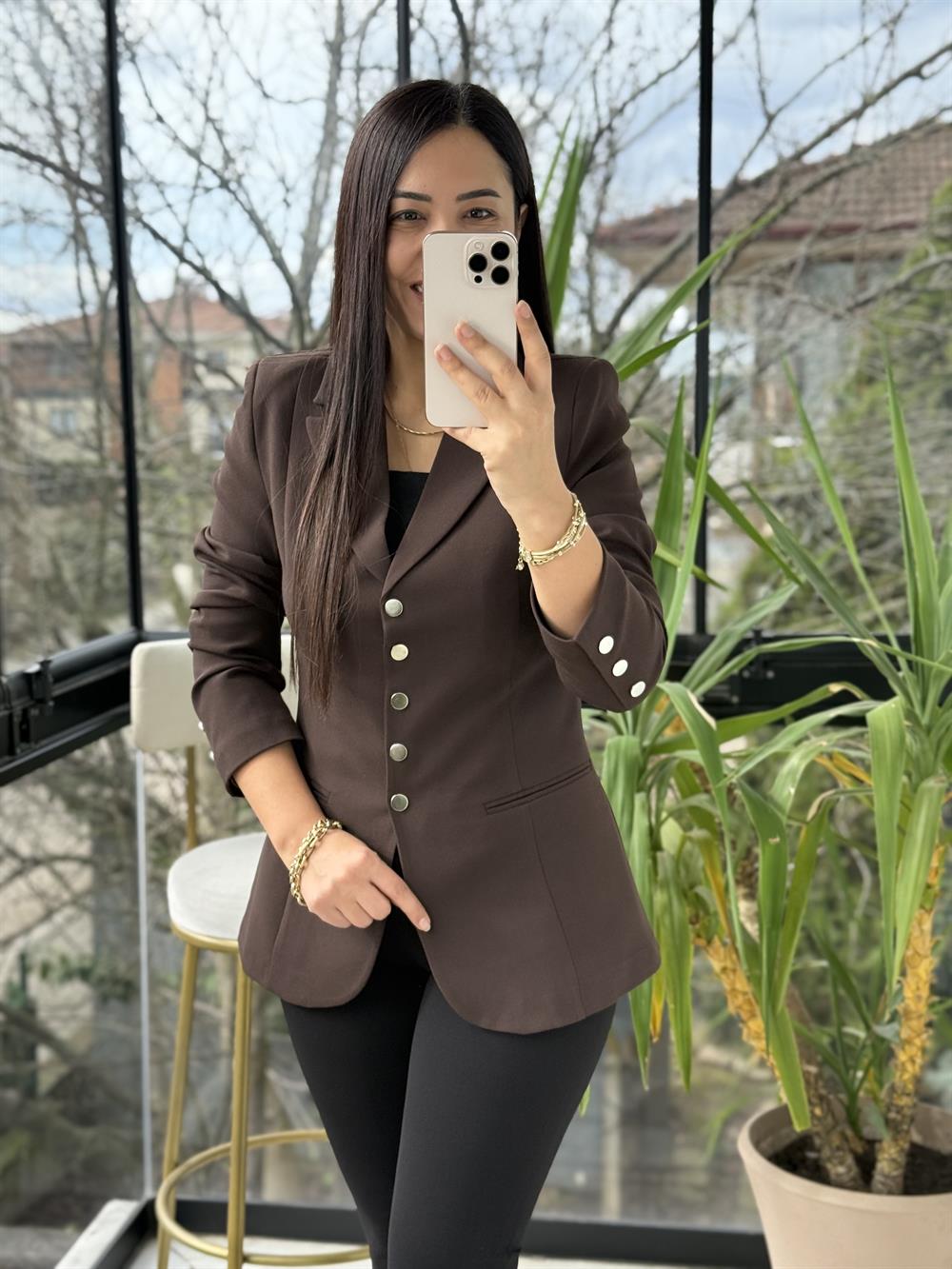 Beş Düğme Slimfit Blazer Ceket Kahve