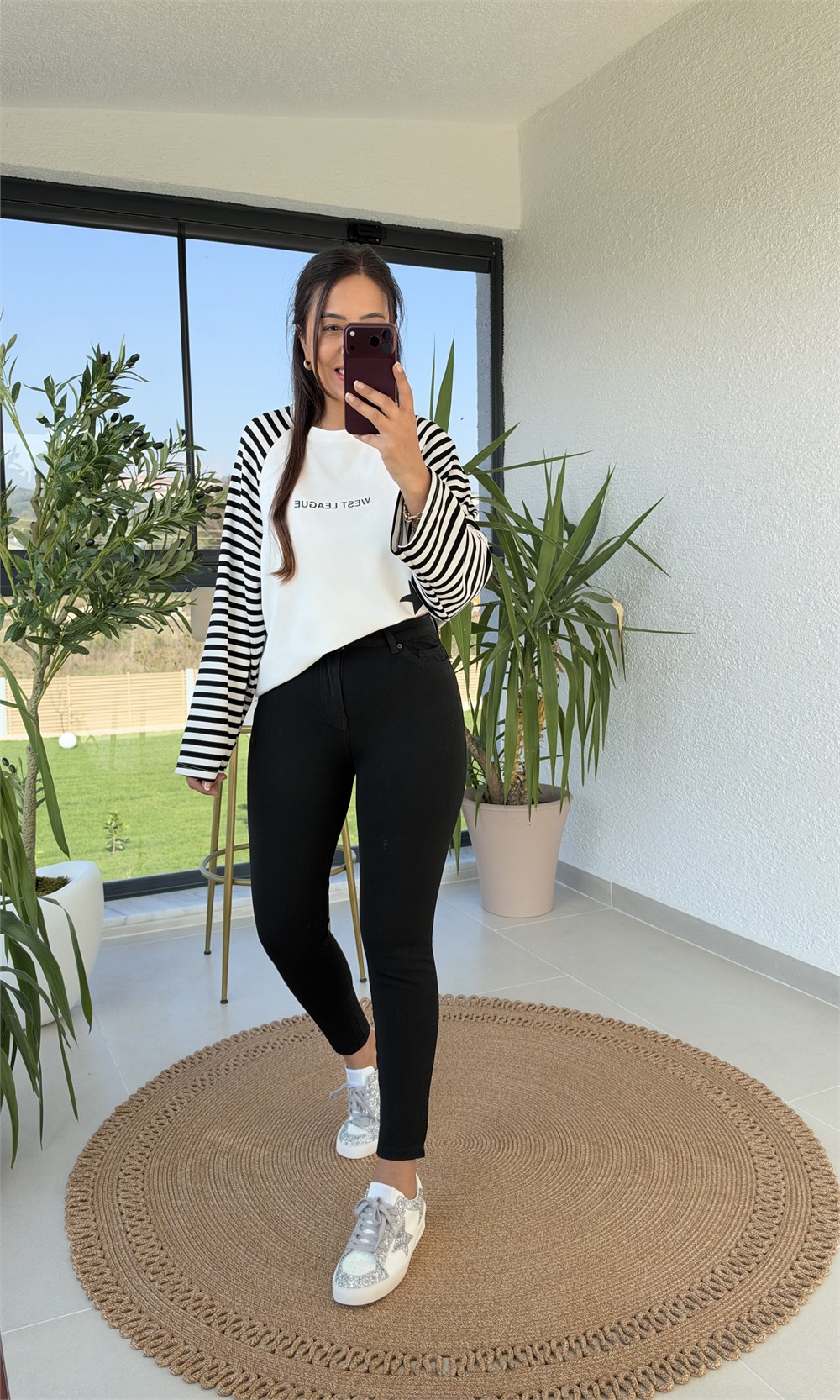 West League Çizgili Sweatshirt Siyah