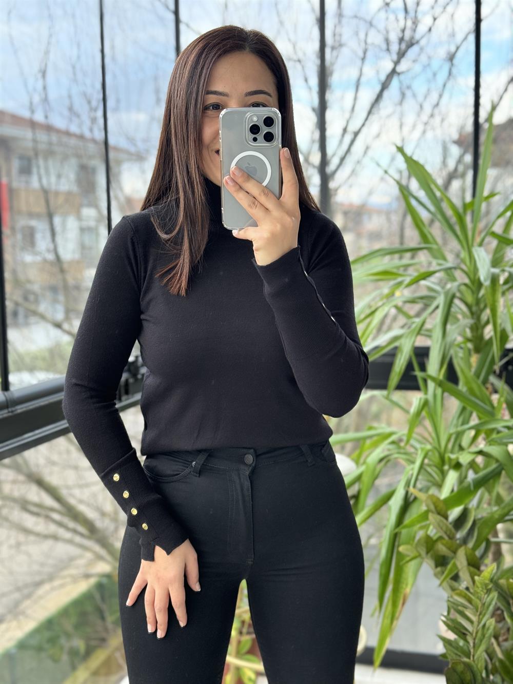 Balıkçı Uzun Kollu Kazak Siyah