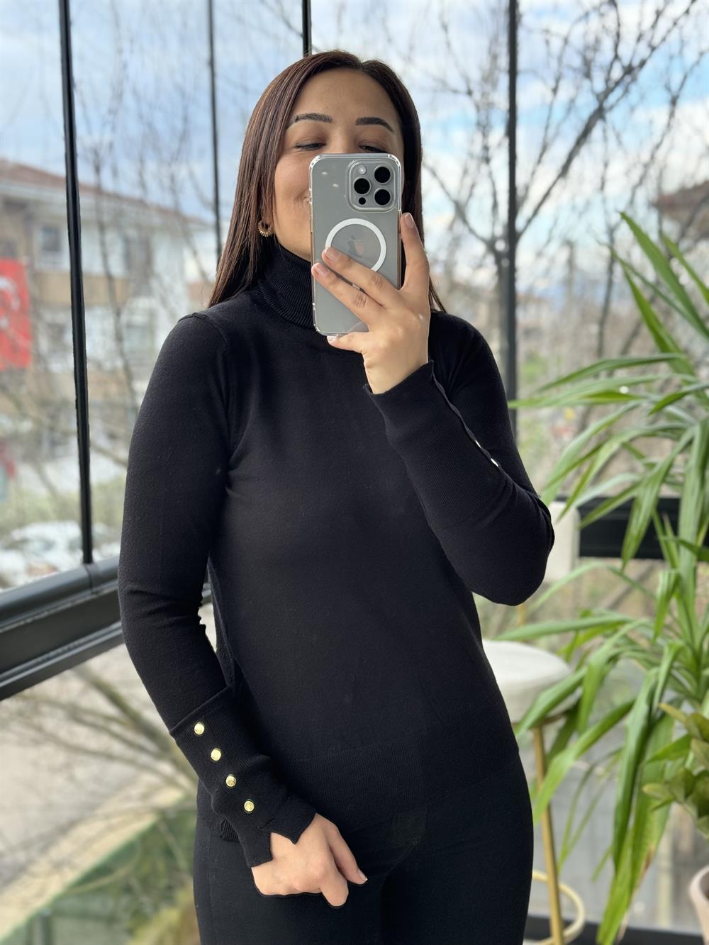 Balıkçı Uzun Kollu Kazak Siyah